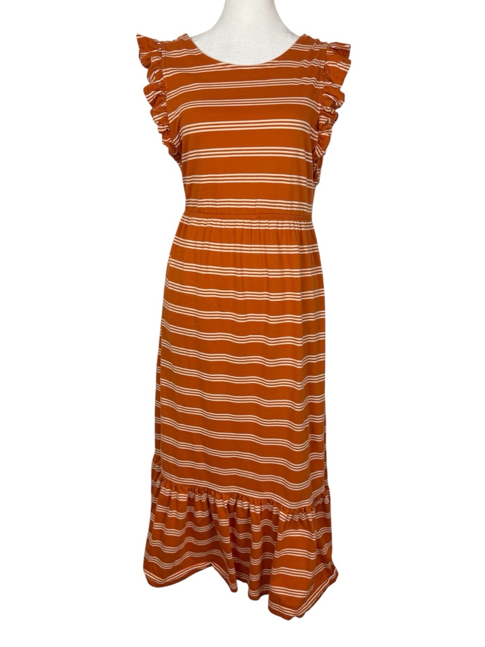 The Tiny Big Sister 100% Pima Cotton orange striped midi dress size 36 or US 4